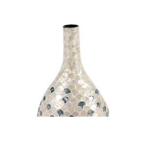 Vase en mosaïque de coquillages fait main, incrustation irrégulière de nacre, haut, bleu et blanc, décoration de table, design contemporain écologique - Product Image 3