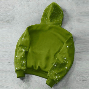 Sweat à capuche Hip Hop coupe classique vintage de luxe décontracté, épais, délavé à l'acide, motif à pois en strass, pour l'hiver, fourniture ODM OEM - Product Image 2