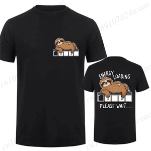 เสื้อยืดคอกลมแขนสั้นสีดำสำหรับผู้ชาย พิมพ์ลายการ์ตูนสลอธ สไตล์ลำลอง ไซส์พลัส ผ้าเจอร์ซีย์ถัก โลโก้ด้านหน้า เนื้อผ้านุ่ม 100% ผ้าฝ้าย - Product Image 1
