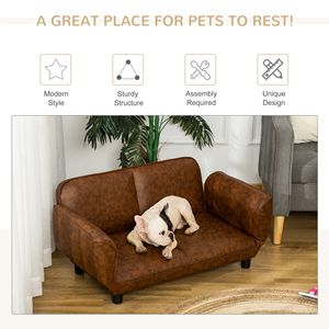 Large Sized 39\" X 21.75\" X 17.75\" Brown Pet <b>Sofa</b> Foldable PU <b>Leather</b> <b>Cover</b> Dog Bed Couch Square Comfortable Foam for Small - Product Image 4