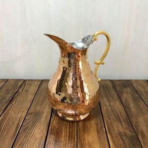 Premium Handcrafted <b>Copper</b> Water Jug Brass <b>Handle</b> Serving Water Juice Milk <b>Kitchen</b> Drinkware Restaurant Hotel Tableware Supplier - Product Image 1