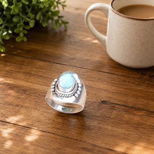 Natural Larimar Gemstone Vintage <b>Ring</b> 925 Sterling Silver Rose Gold Yellow Gold Plated Boho Statement Jewelry Gift <b>for</b> Her <b>Men</b> - Product Image 6
