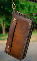 Portefeuille Homme en Cuir Pleine Fleur Personnalisé avec Fermeture Éclair, Fait Main, en Cuir Véritable, pour Homme et Femme, Style Vintage