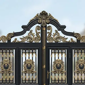 Luxury Ornamental Iron Main Gate With Antique Gold Detailing Elegant Double Door Residential Entrance Security Gate - Product Image 4