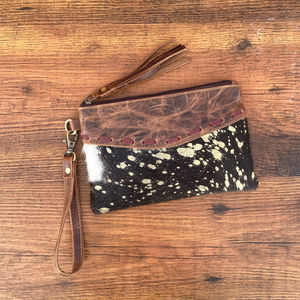 Pochette à fermeture éclair de luxe en cuir de vachette métallique minimaliste occidentale pour femmes en cuir véritable Designer Portable Wallet Purse - Product Image 3