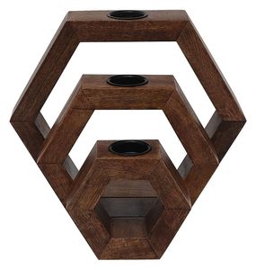 Hexagon Shaped Wooden <b>Tea</b> Light Holder for Home Decor Festive Decoration - Product Image 5