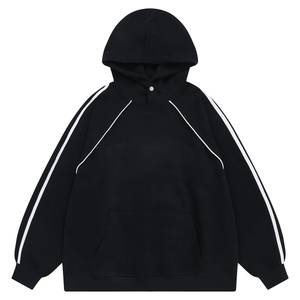 Streetwear Oversized Striped Winter Hoodie Men Heavyweight Cotton Fleece Pullover <b>Raglan</b> Sleeve Sweatshirt Hip Hop Loose <b>Top</b> - Product Image 1