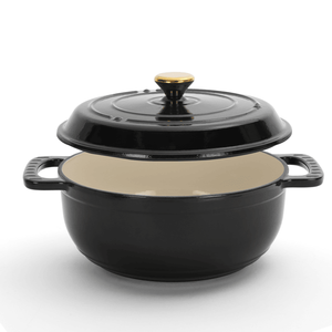 Olla Holandesa de Hierro Fundido, 5L de Capacidad, Color Negro Puro, con Tapas y 2 Guantes de Silicona - Product Image 4