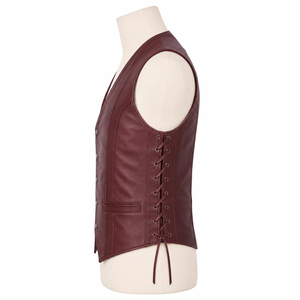 Chaleco de Algodón para Hombre, Estilo Cuero Borgoña, Cuello en V, Otoño, Casual, Cierre de Botones, Talla Grande, Cortavientos - Product Image 4