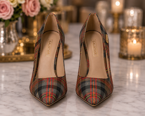 Chaussures à talons aiguilles pour femmes, style écossais, à motif tartan, pour mariage et soirée, à bout pointu, vente en gros - Product Image 6