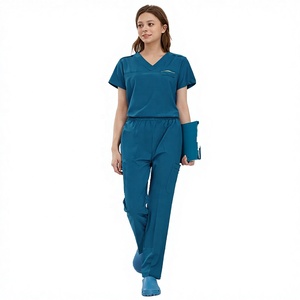 Ensemble de blouses médicales pour femmes, couleur turquoise, haut à col en V avec poche et pantalon à taille élastique, uniformes d'hôpital pour usage médical et infirmier - Product Image 2