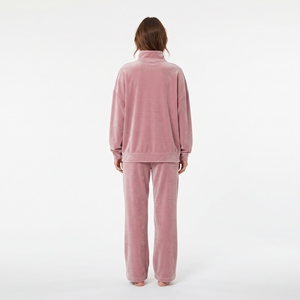 Conjunto Deportivo de Felpa Rosa para Mujer, Sudadera con Cierre de Media Cremallera y Bolsillo, Pantalones Holgados, Ropa de Casa para Invierno, Color Sólido, Estilo Casual - Product Image 6