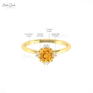 Trending Hot Products 6mm Round Cut Citrine Stone Minimalist <b>Stacking</b> <b>Ring</b> in 14k Fine Gold Diamond Accented <b>Ring</b> Wholesale Lots - Product Image 3
