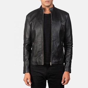 Men's Genuine <b>Leather</b> Slim Vintage Motorcycle <b>Jacket</b> with Stand Collar-<b>Winter</b> Warm-Up High Quality Eco-Friendly - Product Image 2