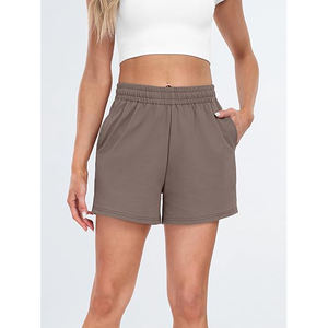 Shorts en polaire pour femmes, taille haute, poches latérales, cordon de serrage, taille élastique, coupe décontractée, vêtements de détente - Product Image 1
