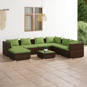 Set salotto da 8 pezzi in Poly Rattan marrone con comodi cuscini mobili da esterno per tempo libero e relax - Product Image 1
