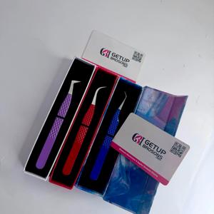 Pince à cils en acier inoxydable avec poignée diamantée couleur personnalisée, à 90 degrés et courbée pour extensions de cils volume - Product Image 6