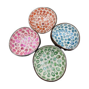 Mother of pearl coconut bowl featuring green oval shell <b>mosaic</b> perfect for unique home decor and stylish modern kitchenware use - Product Image 2