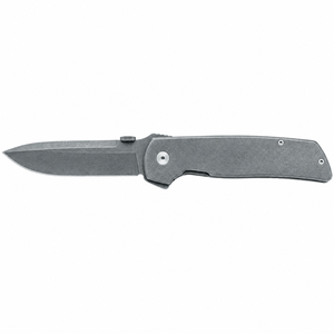 Couteaux pliants gris avec lame pointue finition stonewashed, manche métallique droit, bouton de pouce et vis pivotante pour usage extérieur DX - Product Image 1