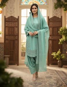 Conjunto de Top y Pantalones Palazzo de Crepé Natural para Mujer, Diseño Moderno para Bodas y Fiestas Diwali, con Dupatta - Product Image 5