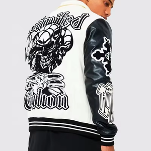 Chaqueta Varsity Oversize para Hombre con Hombros Caídos – Cuerpo de Forro Polar Grueso con Mangas en Contraste, Silueta Urbana Holgada - Product Image 2