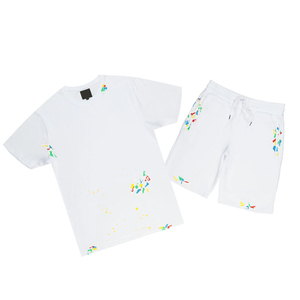 เสื้อยืดคอกลมแขนสั้นผ้าทอเนื้อเรียบและกางเกงขาสั้นชุดเซ็ตสำหรับผู้ชายฤดูร้อนลำลองระบายอากาศได้ดีแห้งเร็วสำหรับวิ่งออกกำลังกาย - Product Image 5