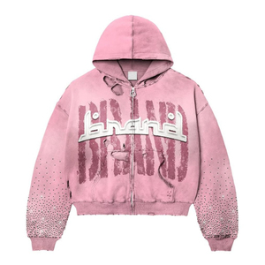Nouveau sweat à capuche personnalisé 400 GSM en coton brodé avec logo en strass, coupe classique, effet délavé vintage, en molleton bouclette pour l'hiver - Product Image 5