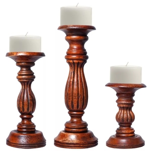 Contemporary design Wooden candle holder 3 <b>pc</b> set pillar candle <b>stand</b> walnut finish decorative candle holder for customizations - Product Image 1