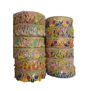 Embroidered High Quality Cotton Lace Ribbons Trim Dress Neck <b>Sequins</b> Lace at Wholesale Price for Export India - Product Image 1