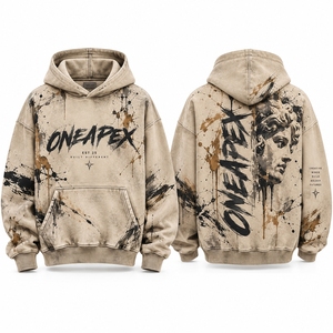 Sweat-shirt à capuche crème pour homme, impression par sublimation, coupe oversize, streetwear ONEAPEX, vente en gros personnalisée - Product Image 1