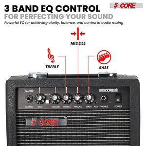 Mini amplificateur de guitare électrique portable 20W avec haut-parleur intégré de 6.5 pouces et prise casque auxiliaire - Product Image 3
