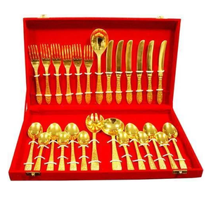 Cuchara de postre de latón al precio más bajo, cubiertos con acabado dorado espejado, caja de embalaje roja, cuchara de diseño moderno - Product Image 1