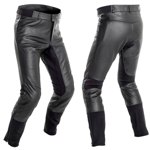 Pantalon Moto Homme Noir en PU, Taille Haute, Coupe Droite, Fermeture Boutonnée, Tissu Tissé Lourd Coupe-Vent, Style Automne - Product Image 3