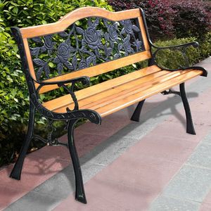 Banc de jardin en bois d'extérieur avec accoudoirs en fer, idéal pour la terrasse - Product Image 2