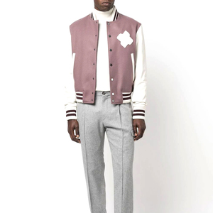 Chaqueta Varsity para Hombre, Color Morado con Parches Blancos en las Mangas, Estilo Preppy, Corte Regular, Cuello Camisero, para Otoño - Product Image 3