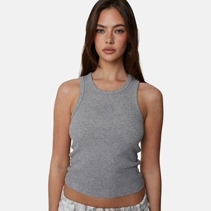 Top Corto de Punto Gris para Mujer, Cuello Redondo, Sólido, Informal, Transpirable, Mezcla de Algodón y Elastano, Corto - Product Image 5