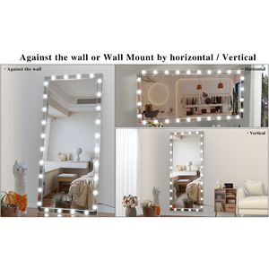 Cho Hollywood Thêm lớn 72x36 inch Bạc Vanity gương LED đầy đủ cơ thể Đèn 3 màu dọc ngang treo gương - Product Image 6
