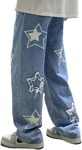 High Quality Men's Baggy Hip Hop Jeans Custom Wide Leg Skater Denim <b>Pants</b> Casual Loose Fit Long Trousers OEM Front Logo - Product Image 2