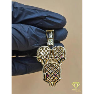 Colgante personalizado de triple calavera en plata de ley 925 con ojos de rubí y diamante de moissanita VVS - Product Image 6