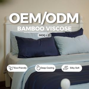 Parure de lit 4 pièces en viscose de bambou 100 %, faible MOQ, 2 taies d'oreiller, housse de couette, drap-housse, doux et soyeux, rafraîchissant, écologique - Product Image 1