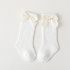 Chaussettes roses jusqu'aux genoux avec nœud pour enfants, en coton respirant, style décontracté, style printemps - Product Image 2