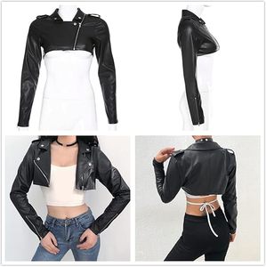 Chaqueta de cuero sintético negra para mujer, estilo motero, corte ajustado, manga larga, a la moda, lista para enviar al por mayor OEM - Product Image 4
