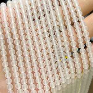 Perles de cristal blanc naturel mat, perles de quartz givré rondes pour bracelet, bijoux DIY - Product Image 5