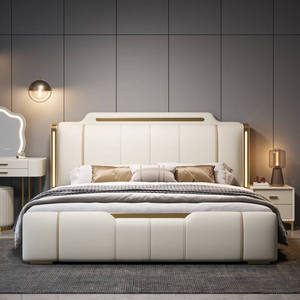 Lit King Size Moderne de Luxe en Bois de Teck Massif, Mobilier de Chambre Contemporain avec Tête de Lit Rembourrée, Durable et Écologique - Product Image 3