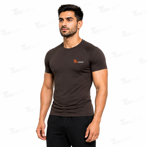 Chemises de compression à manches courtes pour hommes, tissu extensible, col rond, haut de sport respirant, écologique, séchage rapide - Product Image 2