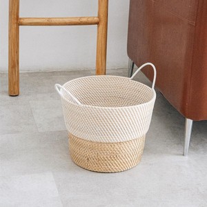Two tone rattan <b>storage</b> <b>baskets</b> versatile home organizer handmade <b>basket</b> for grocery laundry <b>toy</b> - Product Image 4