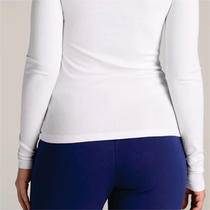 Women's White <b>Long</b> <b>Sleeve</b> O-Neck <b>Henley</b> T-Shirt Solid Knitted Organic Cotton Casual Breathable Regular Fit Full <b>Sleeve</b> - Product Image 5