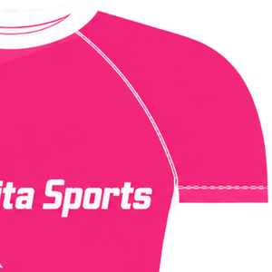 Camiseta Deportiva de Compresión Personalizada, Color Rosa Intenso y Blanco, Manga Corta, Cuello Redondo, Diseño Geométrico, para Entrenamiento Atlético - Product Image 4