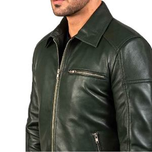 Chaqueta de Cuero Vintage con Cuello Verde para Hombre, Diseño Clásico de Primera Calidad, Ajuste Cómodo, Material Duradero - Product Image 4