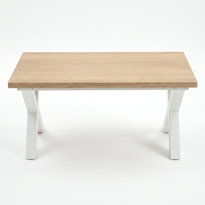 Table basse rectangulaire mobile moderne à pieds croisés en teck massif, finition blanchie, modèle TAB23 pour salon - Product Image 2